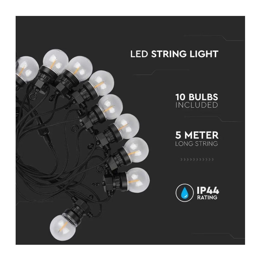 Светодиодная уличная гирлянда STRING 5 м 10xLED/0,4W/24/230V 3000K IP44