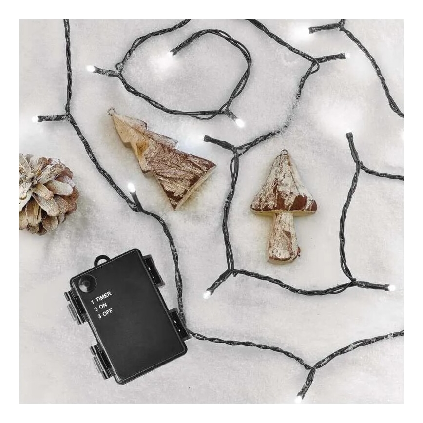 Светодиодная уличная рождественская гирлянда 80xLED/3xAA 6,1 м IP44 холодный белый