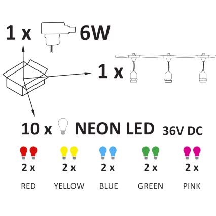Светодиодная уличная декоративная гирлянда PARTY NEON 7,6 м 10xE27/0,6W/36V IP44
