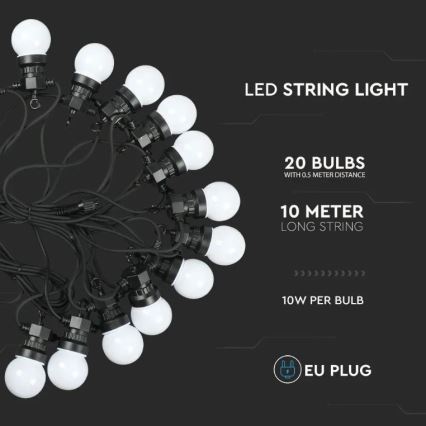 Светодиодная уличная гирлянда STRING 10 м 20xLED/0,5W/230V IP44 6000K