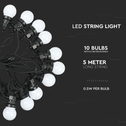 Светодиодная уличная гирлянда STRING 5 м 10xLED/0,5W/230V IP44 3000K
