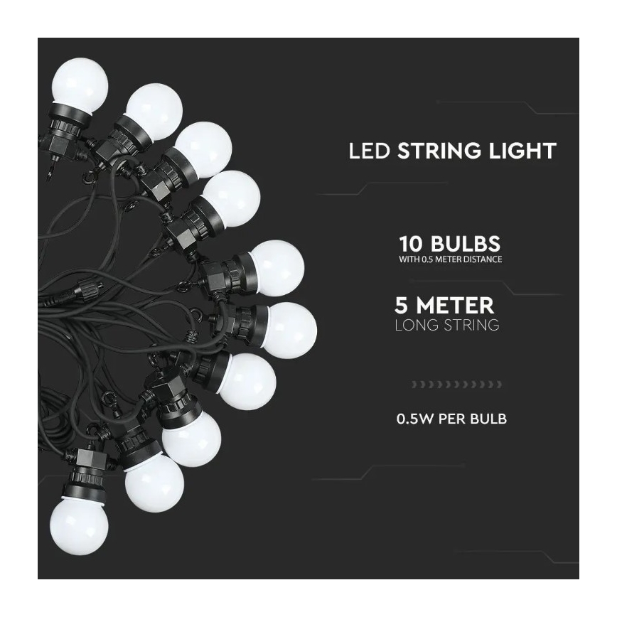 Светодиодная уличная гирлянда STRING 5 м 10xLED/0,5W/230V IP44 3000K