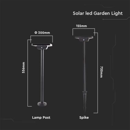 Светодиодная уличная лампа на солнечной батарее 2в1 LED/2W/3,7V IP65 3000/4000/6500K 2600 mAh