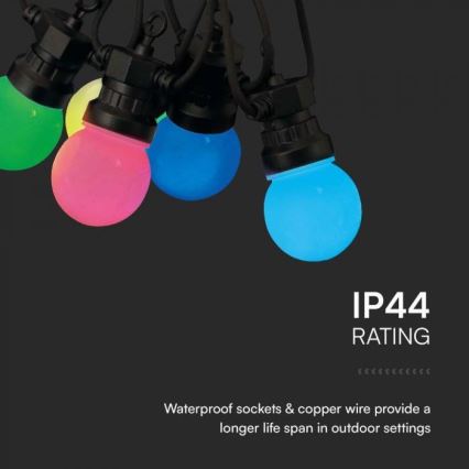Светодиодная уличная RGB-гирлянда STRING 13 м 15xLED/0,5W/230V IP44 + дистанционное управление