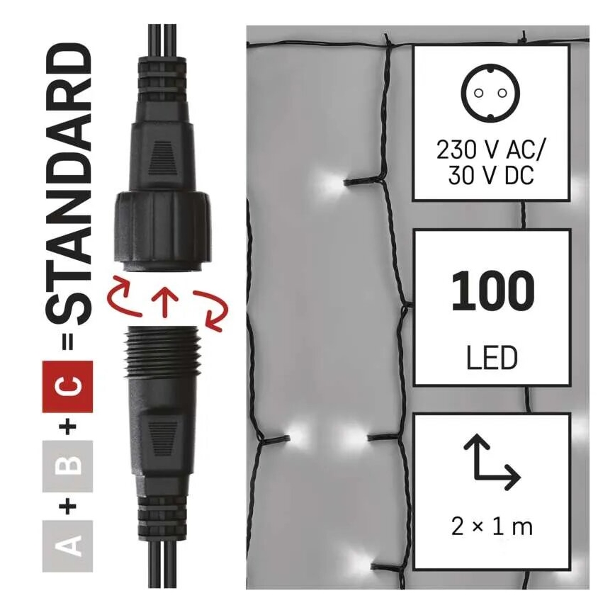 Светодиодная уличная рождественская гирлянда 100xLED/1x2 м IP44 холодный белый