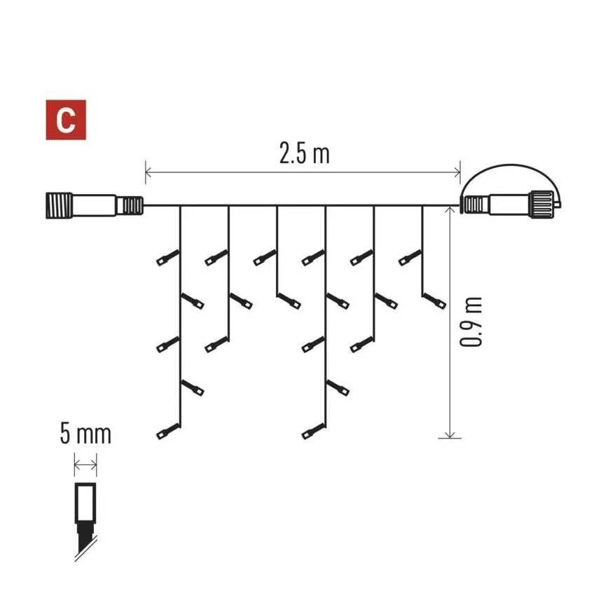 Светодиодная уличная рождественская гирлянда 100xLED/2,5x0,9 м IP44 красный/винтажный