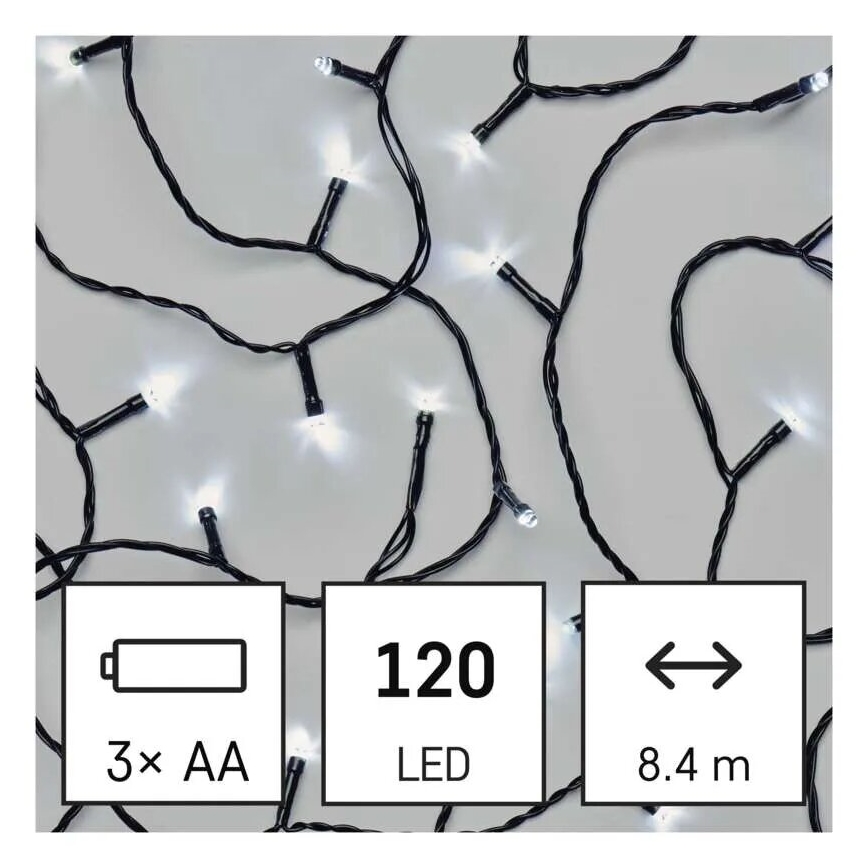Светодиодная уличная рождественская гирлянда 120xLED/3xAA 8,9 м IP44 холодный белый