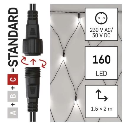 Светодиодная уличная рождественская гирлянда 160xLED/2x1,5 м IP44 холодный белый