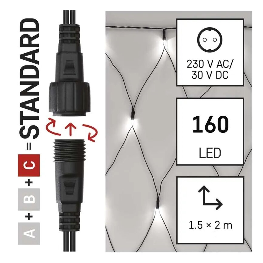 Светодиодная уличная рождественская гирлянда 160xLED/2x1,5 м IP44 холодный белый