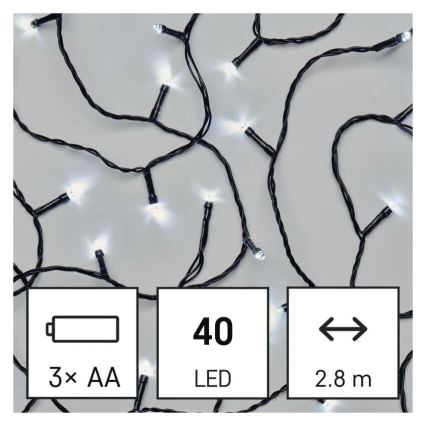 Светодиодная уличная рождественская гирлянда 40xLED/3xAA 3,3 м IP44 холодный белый