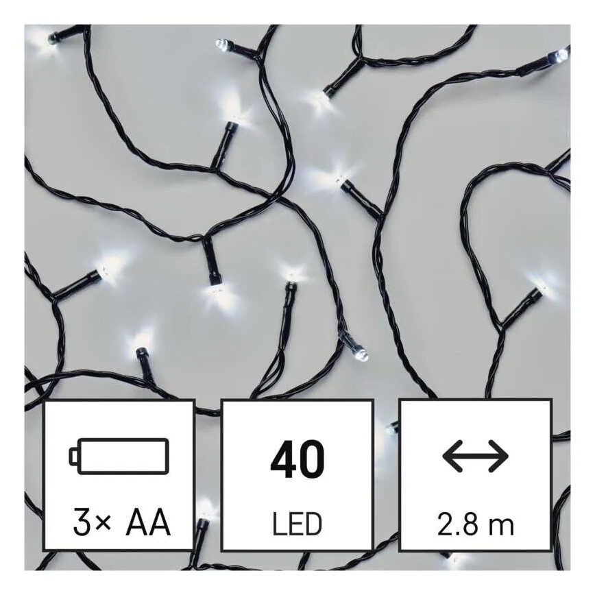 Светодиодная уличная рождественская гирлянда 40xLED/3xAA 3,3 м IP44 холодный белый