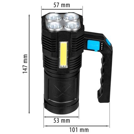Светодиодный аккумуляторный фонарь с регулированием яркости LED/5V IPX4 250 блестящий 1200 mAh