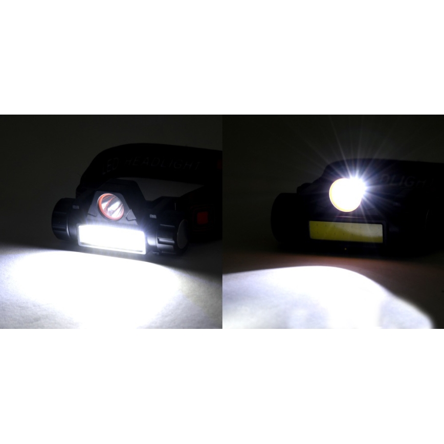 Светодиодный аккумуляторный налобный фонарь LED/1200mAh черный/красный