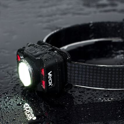 Светодиодный аккумуляторный налобный фонарь с регулированием яркости, датчиком и красным светом LED/15W/5V IP66 430 блестящий 1800 mAh