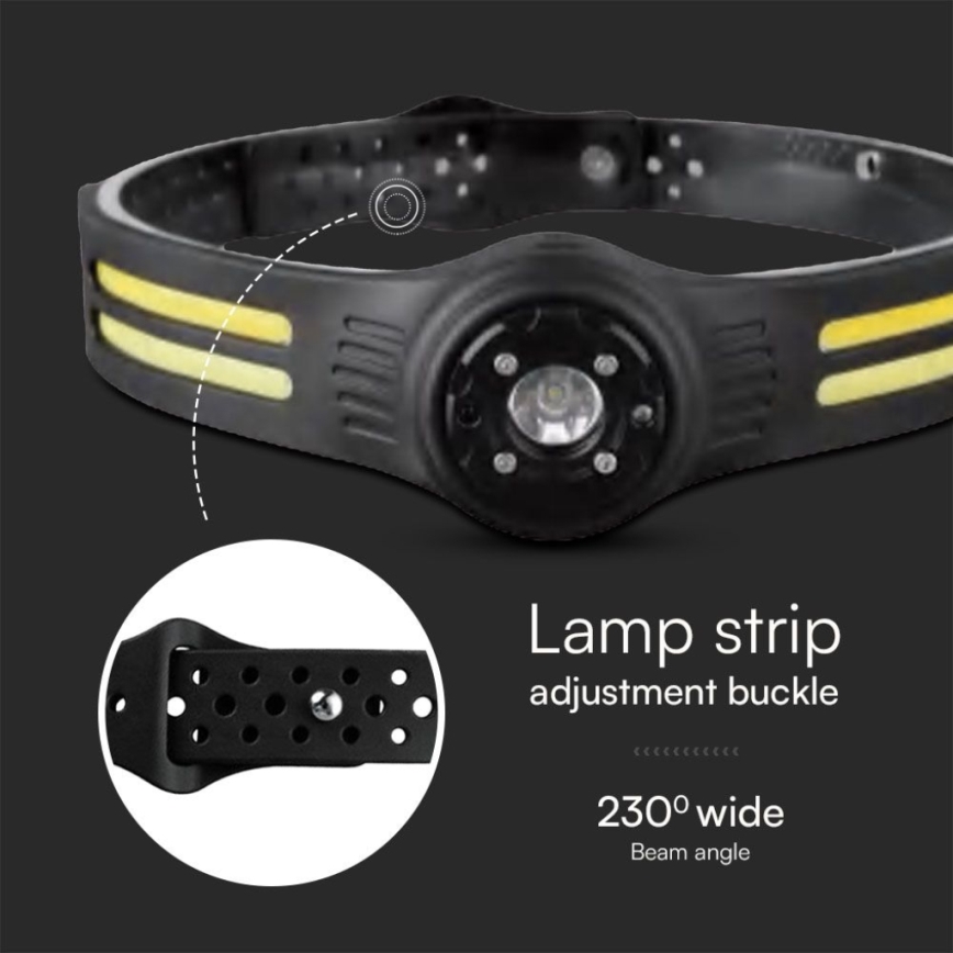Светодиодный аккумуляторный налобный фонарь с красным светом USB LED/3W/5V IP43 470 блестящий 5 ч 650 mAh