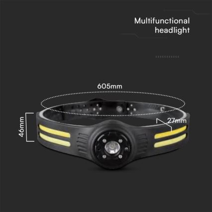 Светодиодный аккумуляторный налобный фонарь с красным светом USB LED/3W/5V IP43 470 блестящий 5 ч 650 mAh
