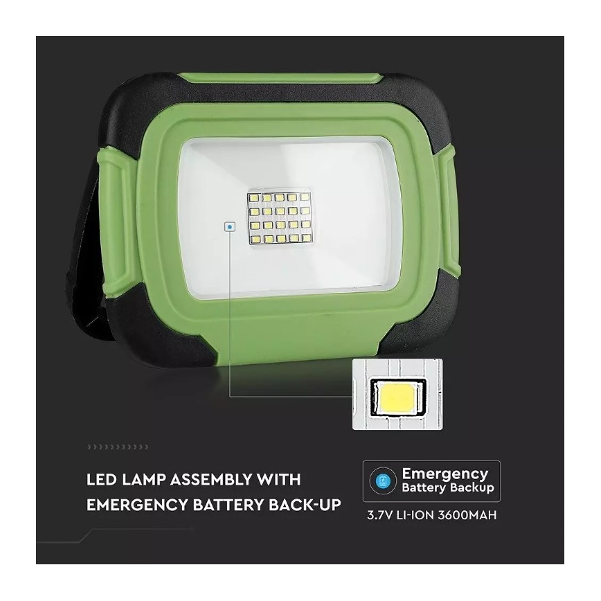 Светодиодный аккумуляторный прожектор SAMSUNG CHIP LED/10W/3,7V IP44 4000K зеленый