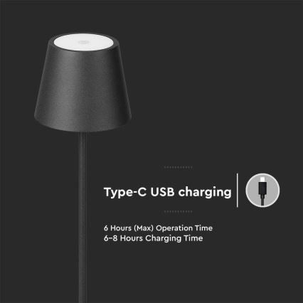 Светодиодный аккумуляторный торшер с регулированием яркости 3в1 LED/4W/5V 4400 mAh 3000K IP54 черный