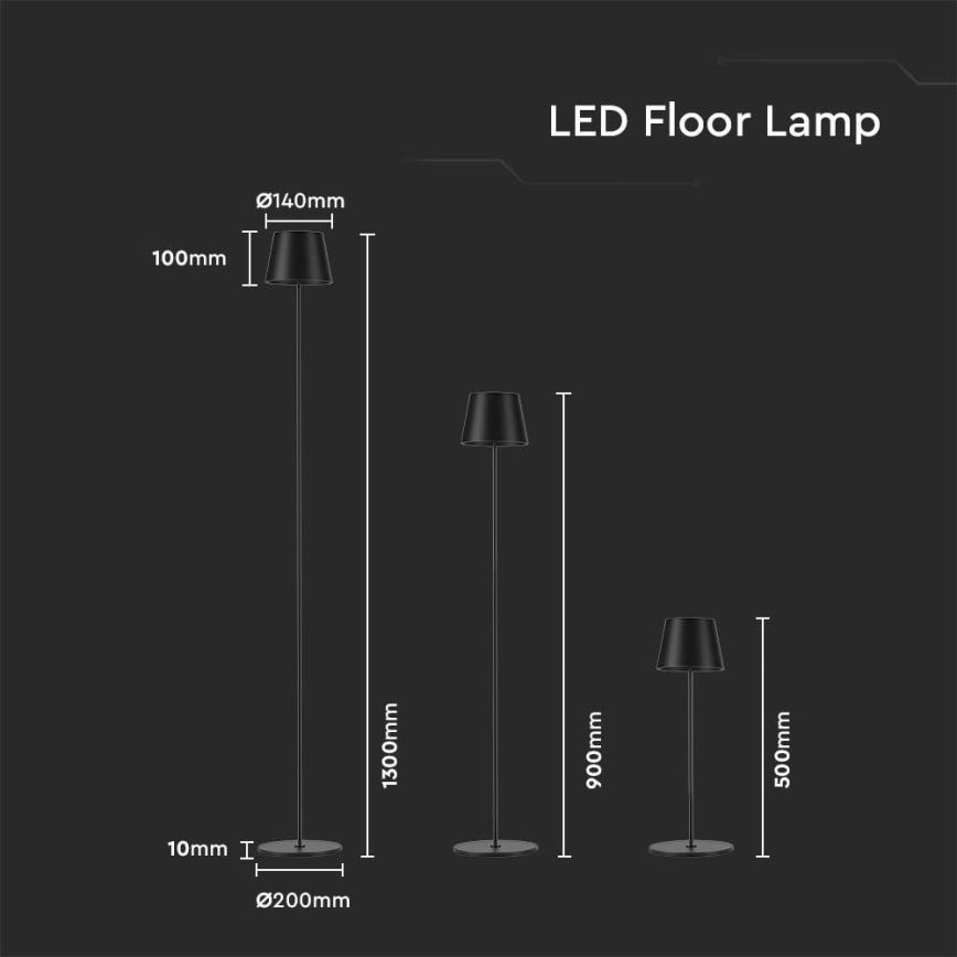 Светодиодный аккумуляторный торшер с регулированием яркости 3в1 LED/4W/5V 4400 mAh 3000K IP54 черный