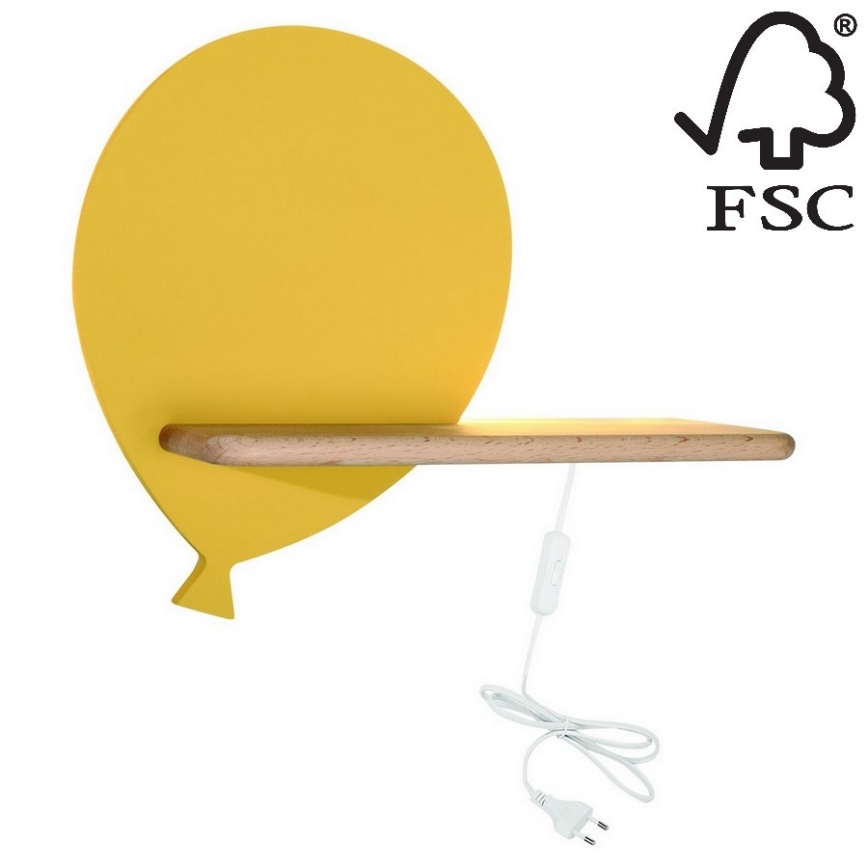 Светодиодный детский настенный светильник с полкой BALLOON LED/4W/230V желтый/дерево - сертифицировано FSC