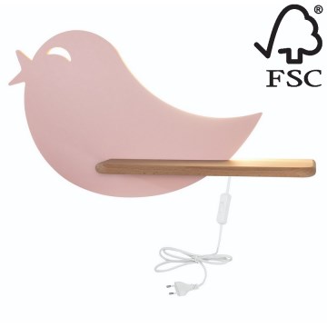 Светодиодный детский настенный светильник с полкой BIRD LED/5W/230V розовый/дерево - сертифицировано FSC
