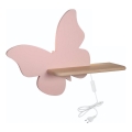 Светодиодный детский настенный светильник с полкой BUTTERFLY LED/5W/230V розовый/дерево