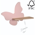 Светодиодный детский настенный светильник с полкой BUTTERFLY LED/5W/230V розовый/дерево - сертифицировано FSC