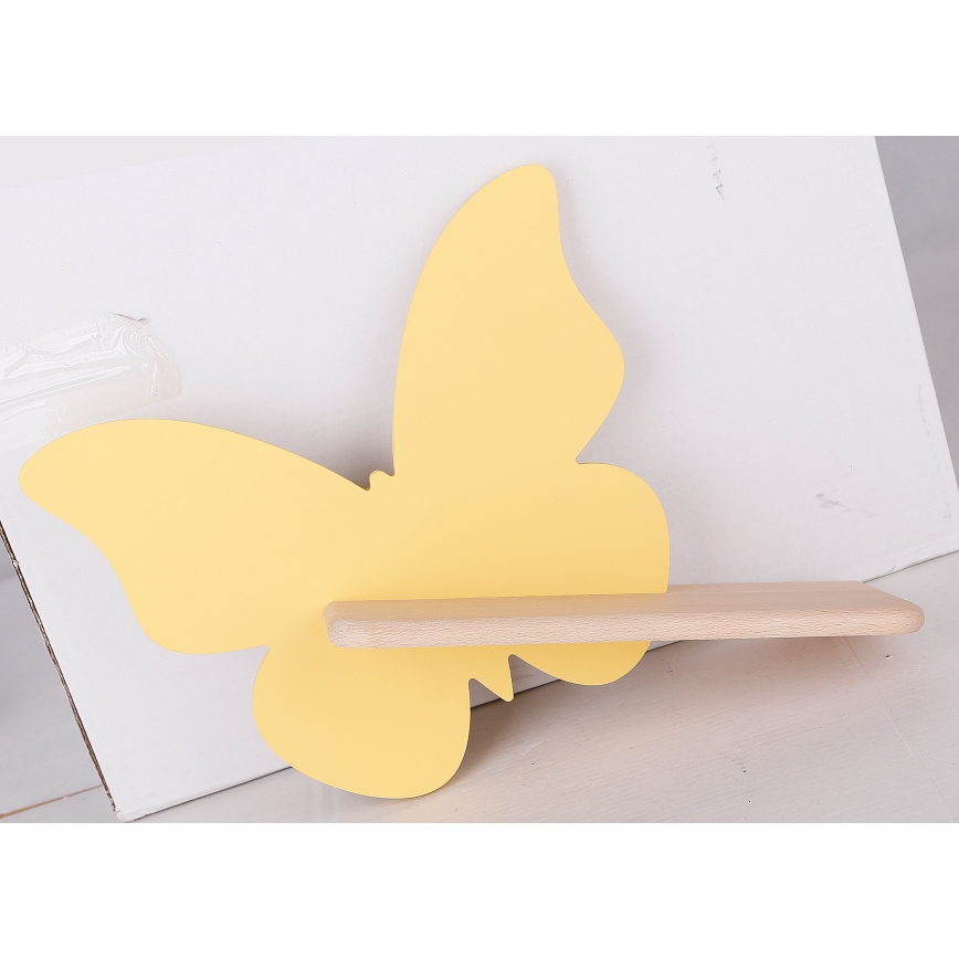 Светодиодный детский настенный светильник с полкой BUTTERFLY LED/5W/230V желтый/дерево - сертифицировано FSC