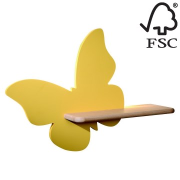 Светодиодный детский настенный светильник с полкой BUTTERFLY LED/5W/230V желтый/дерево - сертифицировано FSC