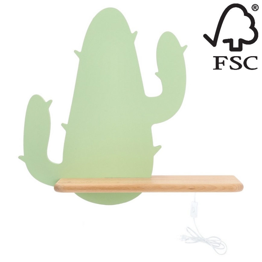 Светодиодный детский настенный светильник с полкой CACTUS LED/4W/230V зеленый/дерево