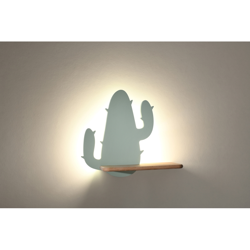 Светодиодный детский настенный светильник с полкой CACTUS LED/4W/230V зеленый/дерево