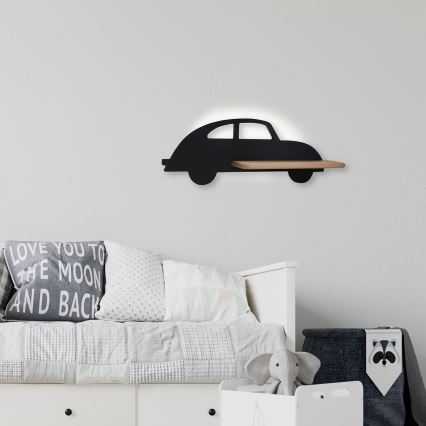 Светодиодный детский настенный светильник с полкой CAR LED/5W/230V черный/дерево - сертифицировано FSC