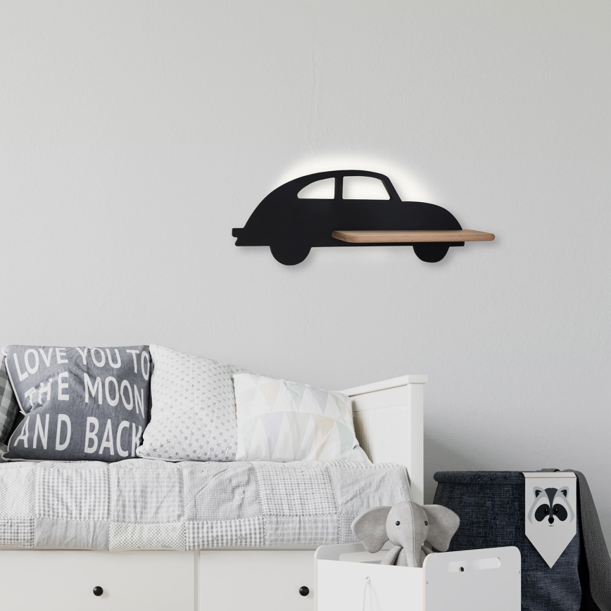 Светодиодный детский настенный светильник с полкой CAR LED/5W/230V черный/дерево - сертифицировано FSC