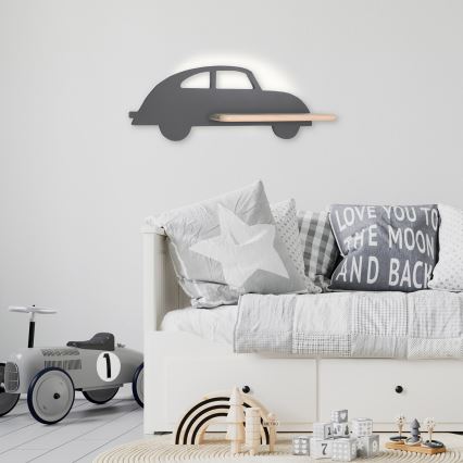 Светодиодный детский настенный светильник с полкой CAR LED/5W/230V серый/дерево - сертифицировано FSС