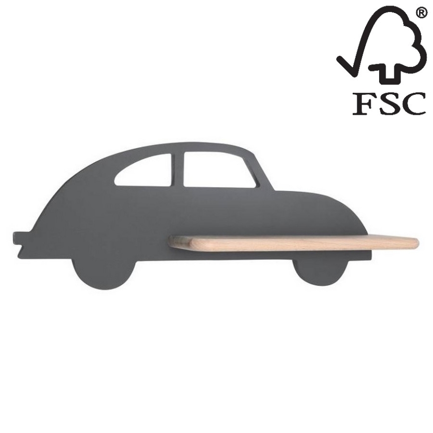 Светодиодный детский настенный светильник с полкой CAR LED/5W/230V серый/дерево - сертифицировано FSС