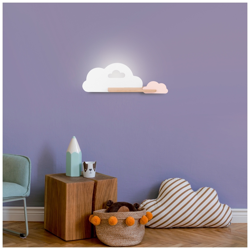 Светодиодный детский настенный светильник с полкой CLOUD LED/5W/230V белый/розовый