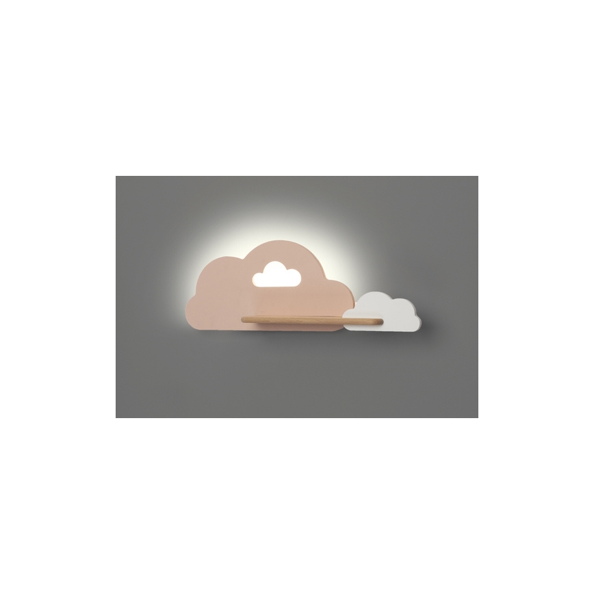 Светодиодный детский настенный светильник с полкой CLOUD LED/5W/230V розовый/белый