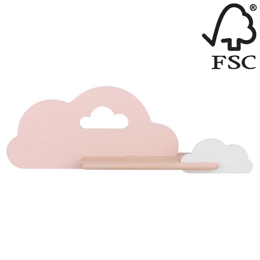 Светодиодный детский настенный светильник с полкой CLOUD LED/5W/230V розовый/белый - сертифицирован FSC