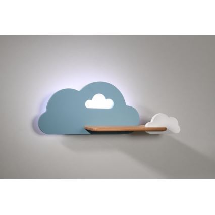 Светодиодный детский настенный светильник с полкой CLOUD LED/5W/230V синий/белый - сертифицировано FSC