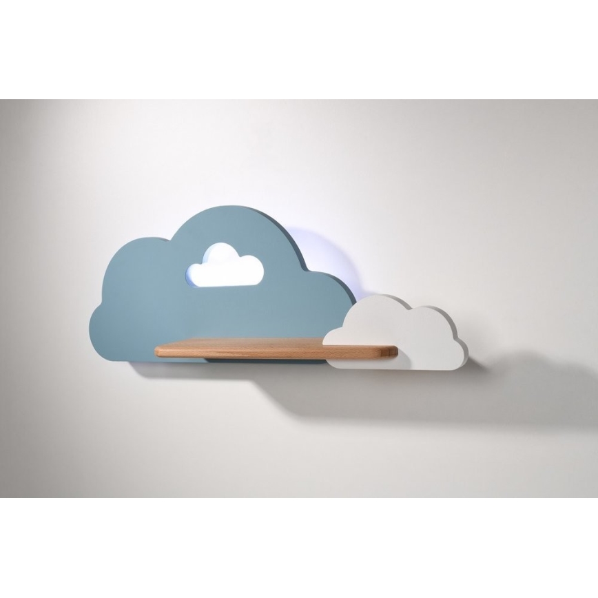 Светодиодный детский настенный светильник с полкой CLOUD LED/5W/230V синий/белый - сертифицировано FSC