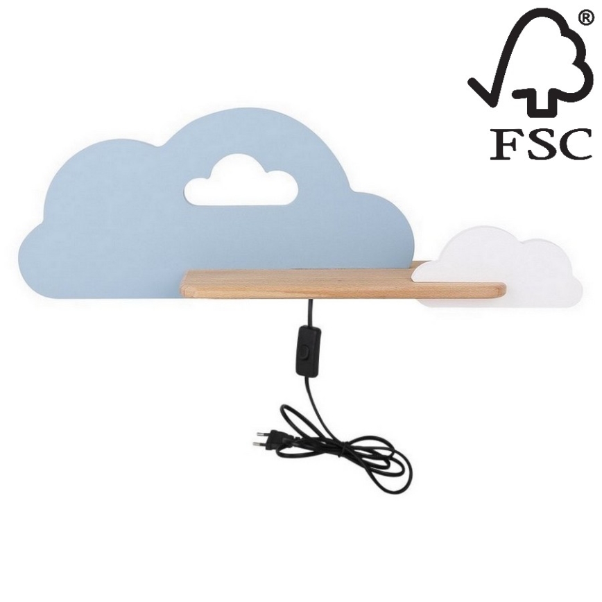 Светодиодный детский настенный светильник с полкой CLOUD LED/5W/230V синий/белый - сертифицировано FSC