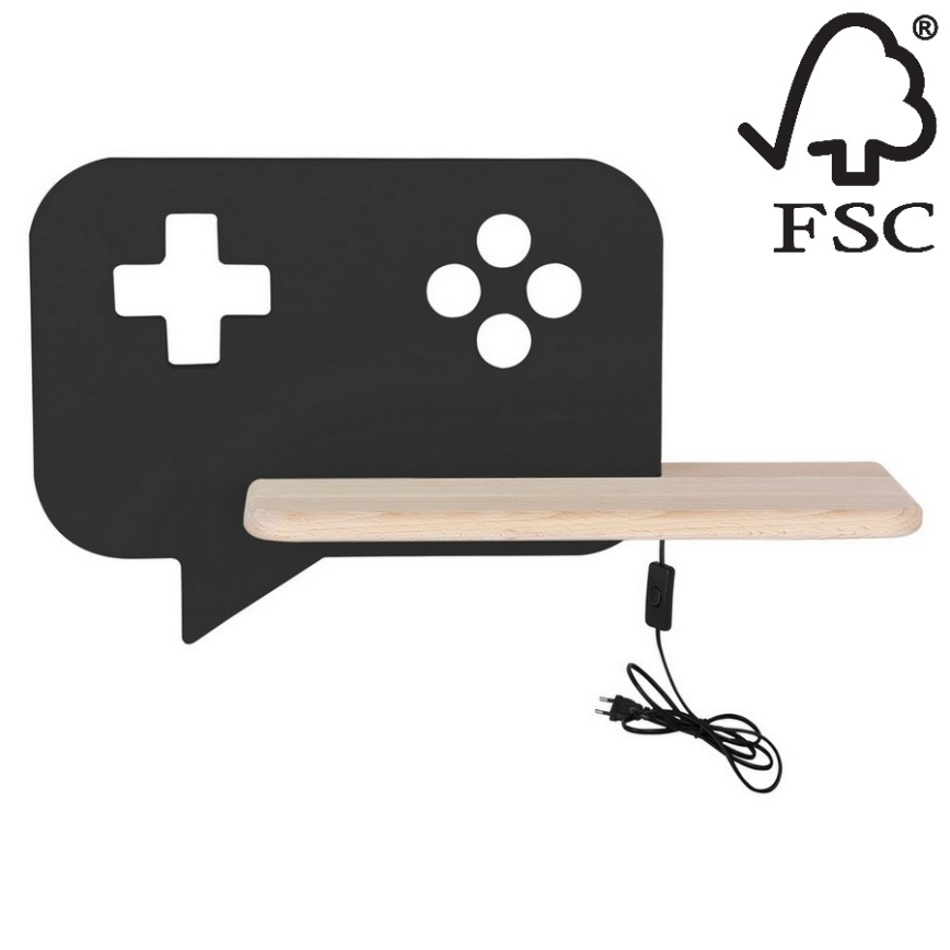 Светодиодный детский настенный светильник с полкой CONSOLE LED/5W/230V черный - сертифицировано FSC