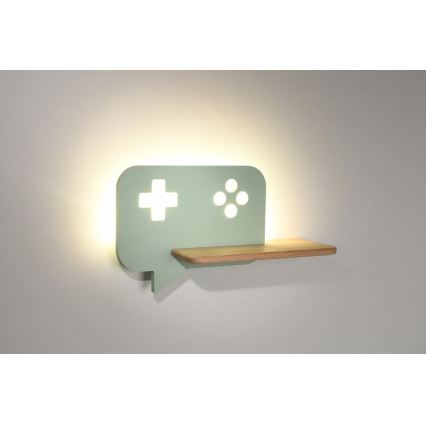 Светодиодный детский настенный светильник с полкой CONSOLE LED/5W/230V зеленый - сертифицировано FSC