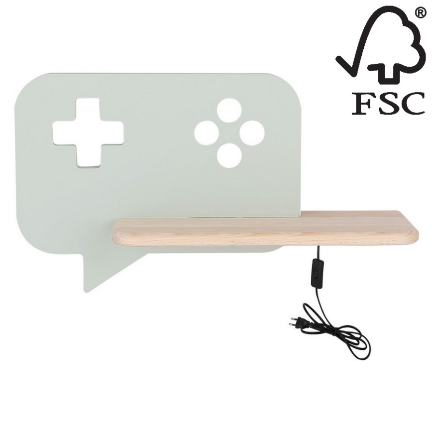 Светодиодный детский настенный светильник с полкой CONSOLE LED/5W/230V зеленый - сертифицировано FSC