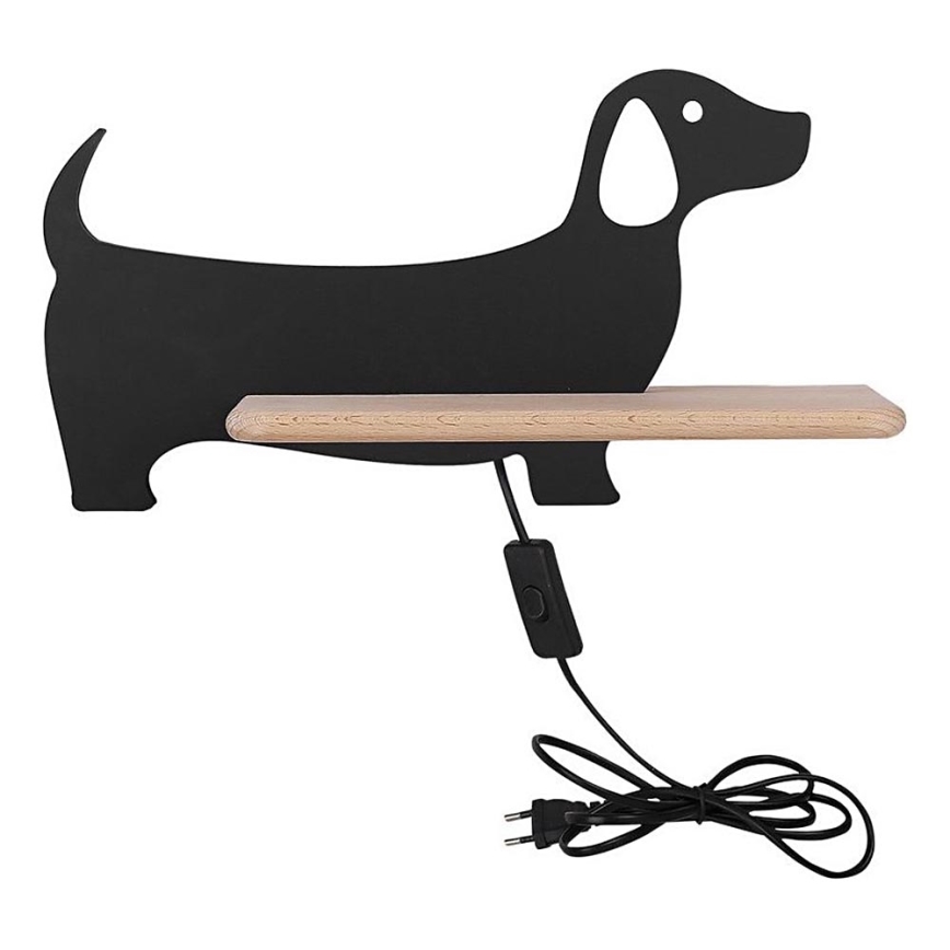 Светодиодный детский настенный светильник с полкой DOG LED/5W/230V черный/дерево