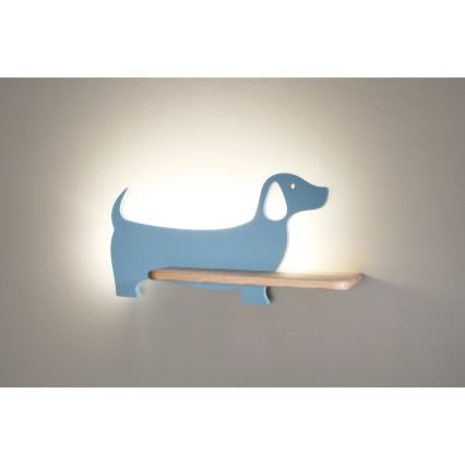 Светодиодный детский настенный светильник с полкой DOG LED/5W/230V синий/дерево - сертифицировано FSC
