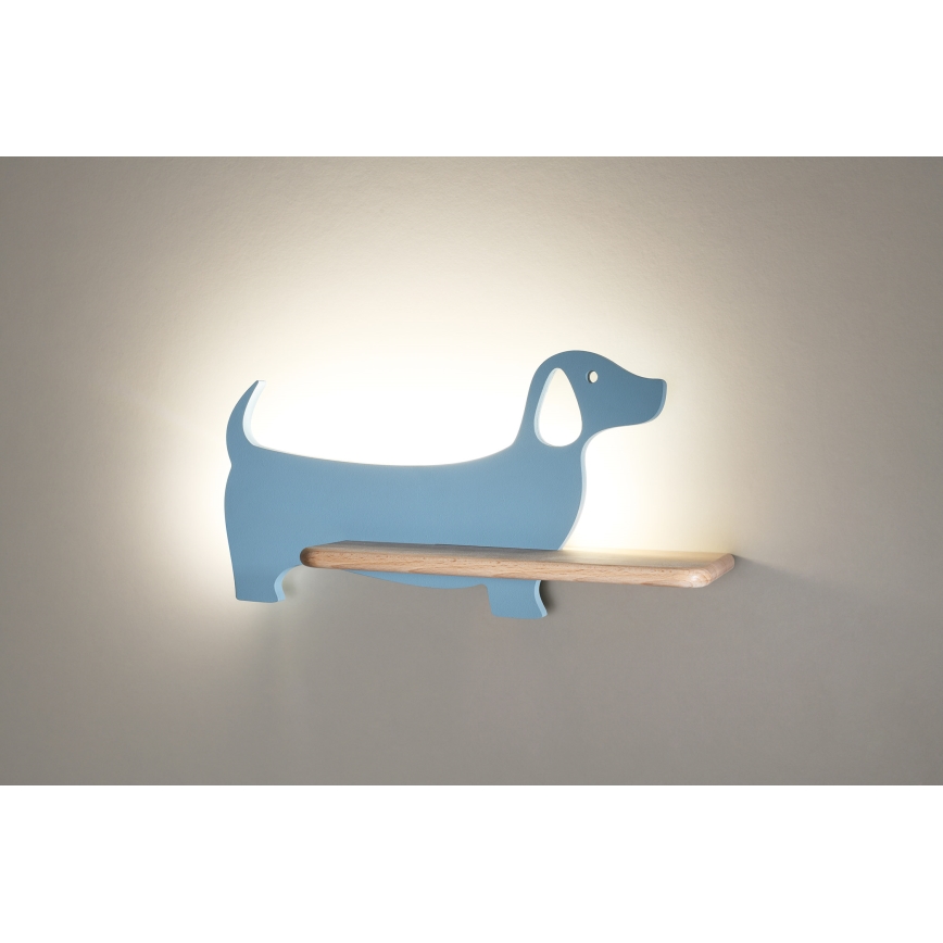 Светодиодный детский настенный светильник с полкой DOG LED/5W/230V синий/дерево - сертифицировано FSC
