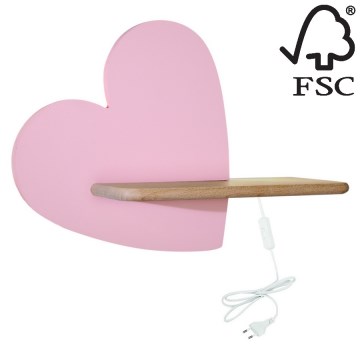 Светодиодный детский настенный светильник с полкой HEART LED/5W/230V розовый/дерево - сертифицировано FSC