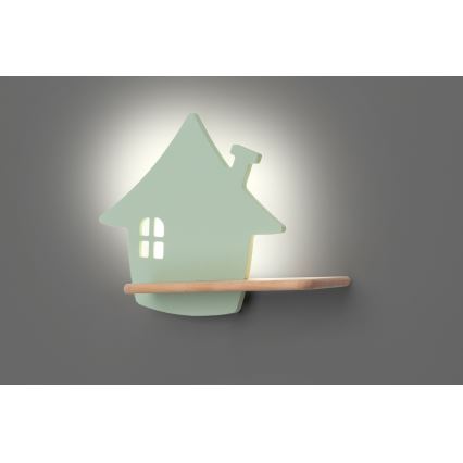 Светодиодный детский настенный светильник с полкой HOUSE LED/4W/230V зеленый/дерево - сертифицировано FSC