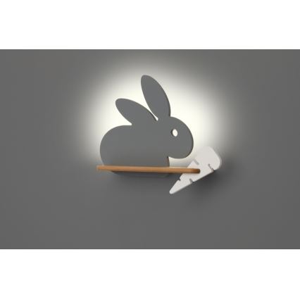 Светодиодный детский настенный светильник с полкой RABBIT LED/4W/230V серый/белый/дерево